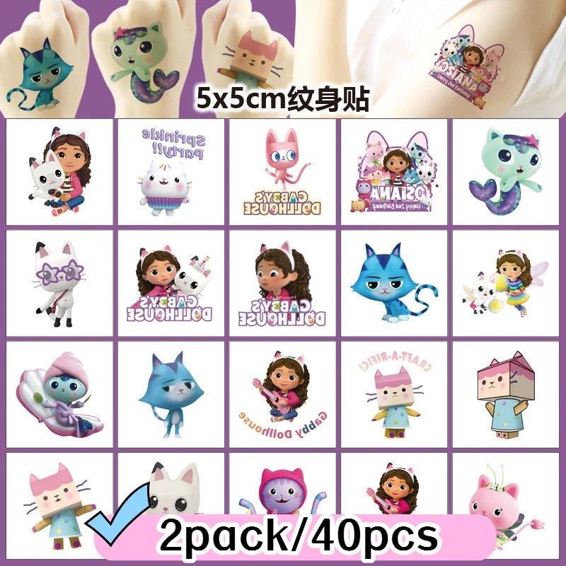 Cartoon 20PCS Cute Gabby Dollhouse Cats Tattoo Stickers Kawaii Anime party Waterproof Tattoos Sticker Pack Gift Toy