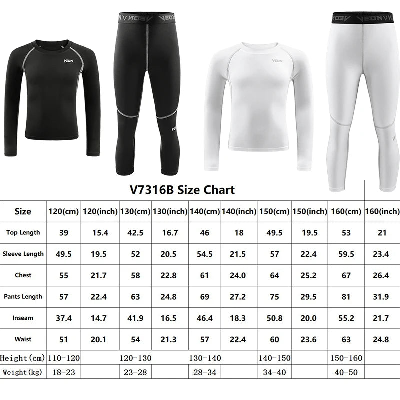 One Set Youth Boys Compression Leggings and Shirt Long Sleeve Sports Tights Running Basketball Base Layer
