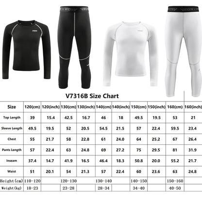 One Set Youth Boys Compression Leggings and Shirt Long Sleeve Sports Tights Running Basketball Base Layer