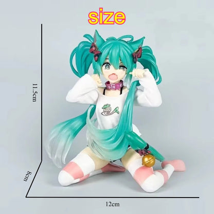 Hatsune Miku Desktop Cute Action Figure 11cm Neko T-Shirt Ver. Anime Figurine Kawaii Girl Model Toy Gift
