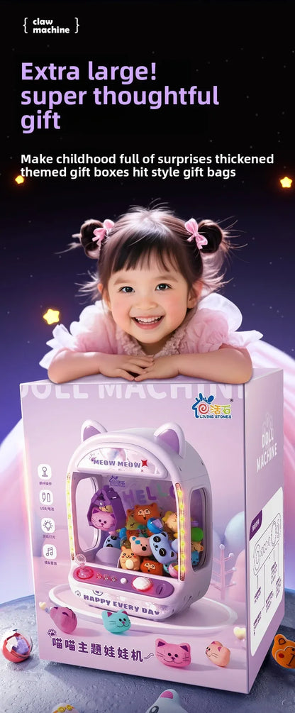 DIY Automatic Doll Machine Kids Coin Operated Play Game Mini Claw Catch Toys Crane Machines Music Doll for Christmas gifts