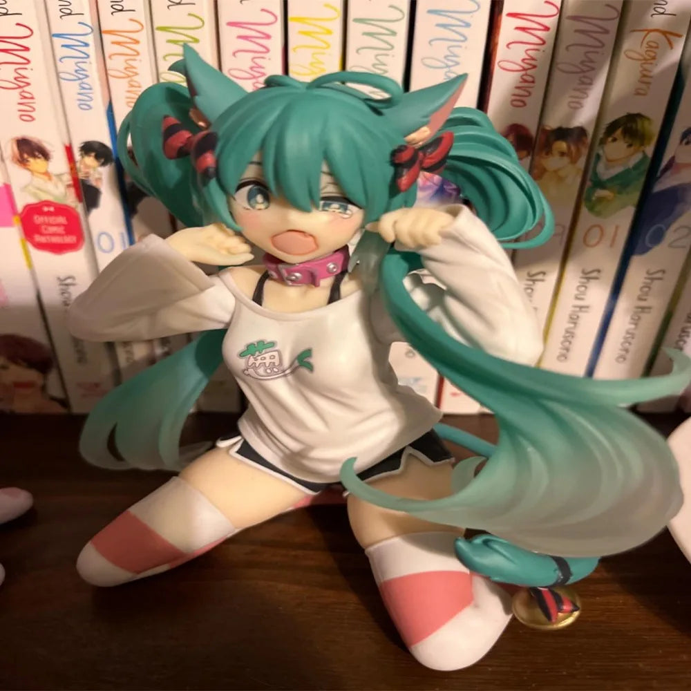 Hatsune Miku Desktop Cute Action Figure 11cm Neko T-Shirt Ver. Anime Figurine Kawaii Girl Model Toy Gift