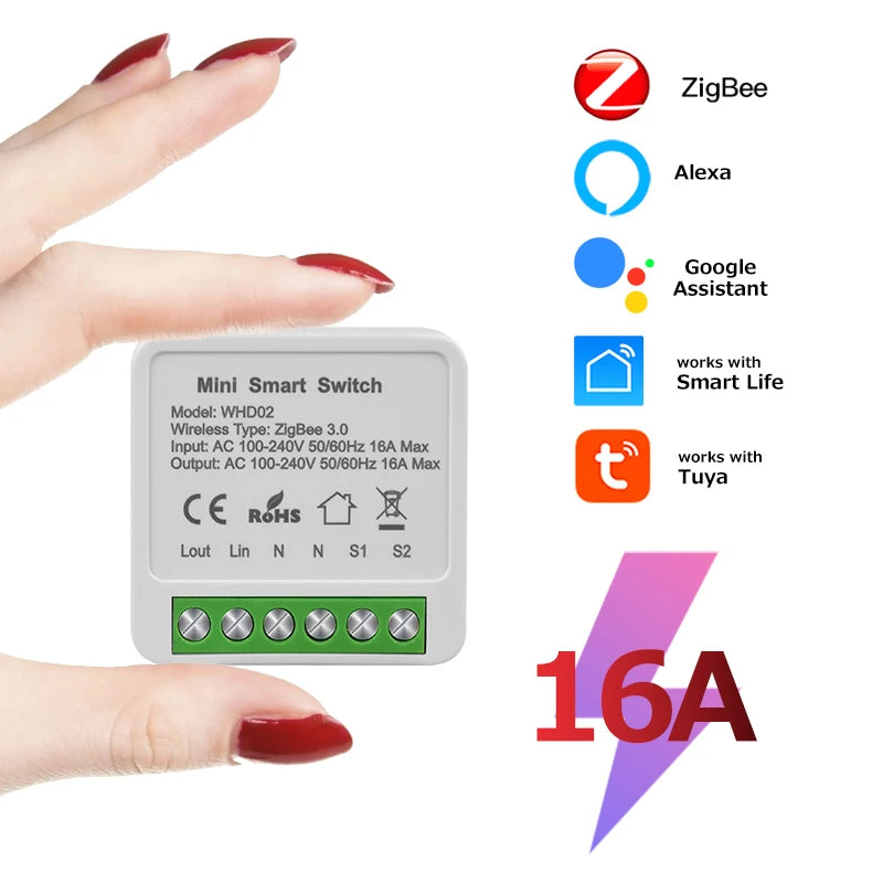 Tuya ZigBee WiFi Smart Switch 2 Way Control Breaker Relay 220V 110V 16A Smart Life APP Voice Control with Alexa Google Home