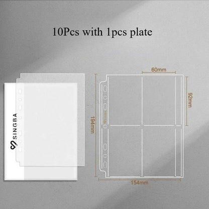 SINGBA 10pcs Clear Sheets Sleeve Acid free-No CPP loose-leaf Pages for A5/A4 Binder 4/ 9grid Pocket 3inch Photocard Protector