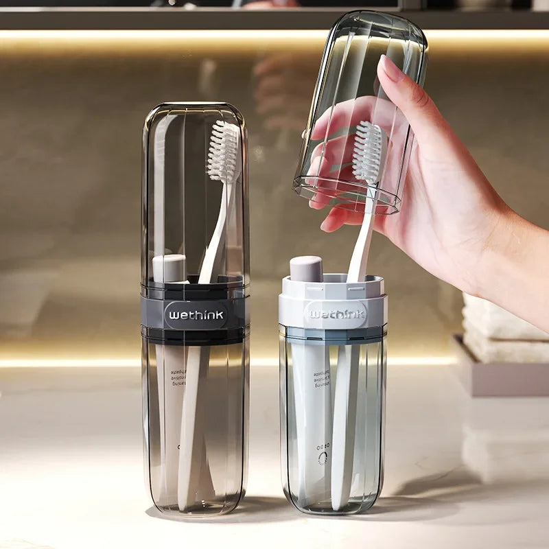 Portable Clear Toothbrush Travel Case, Hard Shell All-in-One Organizer for Business Trips Gym & Commute, Hygienic Secure Design