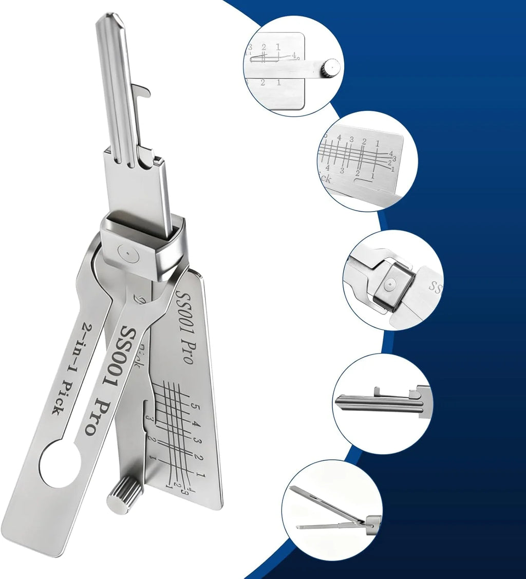 2-in-1 Stainless Steel Master Key Decoder Master Key Decoder S001 PRO for Access Doors and Various Shapes Lock Picks Kits