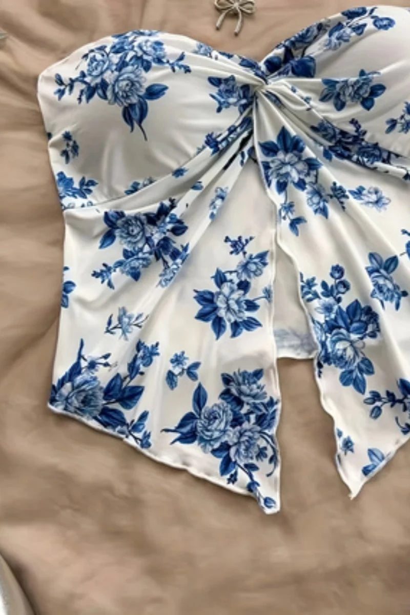 Floral Strapless Cropped Top