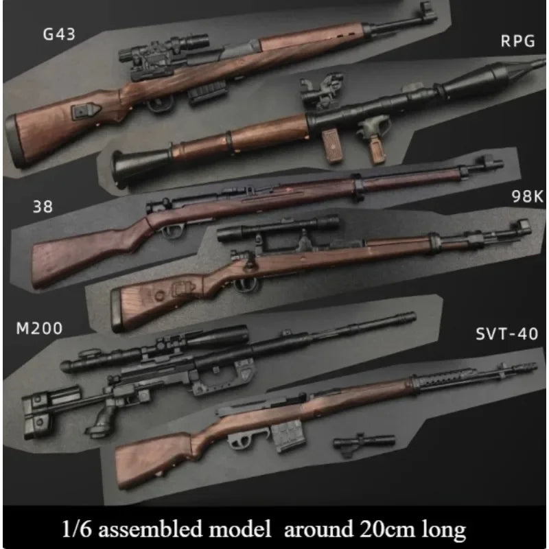 1/6 Scale Miniature Gun Plastic Rifle Set Assembly P92 M1911 98K MP5K Model Not Fired for 12" Action Figure Doll Accessories