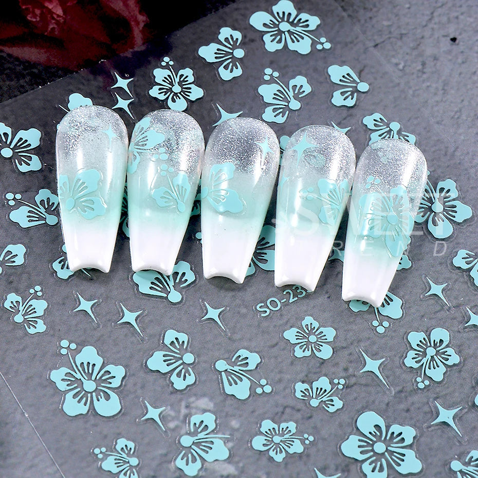 4pcs/set Hibiscus Flowers Nail Sticker Y2K Star Adhesive Nail Art Supplies Decal for Women Nail Supplies DIY Manicure Decoration