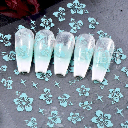 4pcs/set Hibiscus Flowers Nail Sticker Y2K Star Adhesive Nail Art Supplies Decal for Women Nail Supplies DIY Manicure Decoration