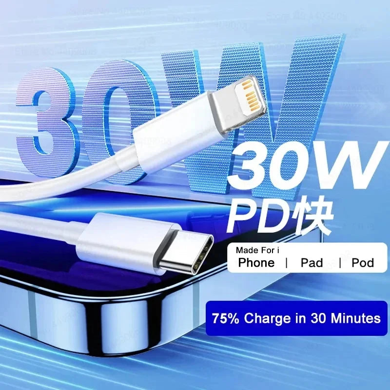 PD 20W Fast Charging Cable 1M 2M For Apple iPhone 11 13 12 14 Pro Max Plus  Data Line Cables Quick Charge Phone Accessories