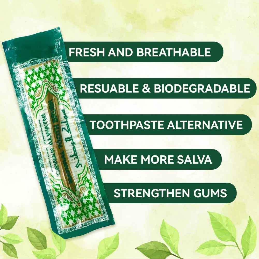 Ultra-Thin Natural Branch Miswak Toothbrush Stick Organic Wooden Slim Minimalist Gentle Bristles Gentle Bristles Zero-Waste Gift