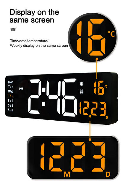 Large Digital Wall Clock Remote Control Temp Date Week Display Power Off Memory Table Clock Wall-mounted Dual Alarms LED Clocks