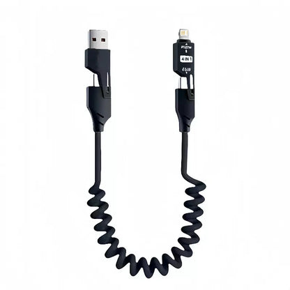 4 in 1 65W Spring Short Data Cable 6A USB Type C Spring Telescopic Quick Charger Wire Spring USB Cable for iPhone 15 14 13 12
