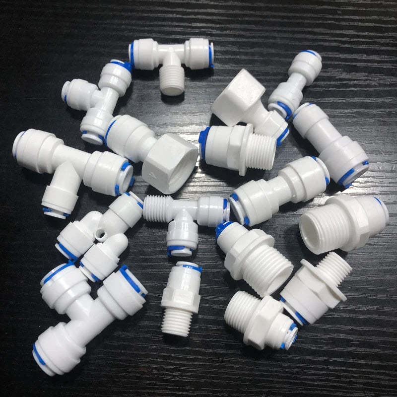 Reverse Osmosis Quick Coupling 1/4" 3/8" OD Hose Connection Tee Y Connector 2 Way Straight RO Water Plastic Pipe Fitting