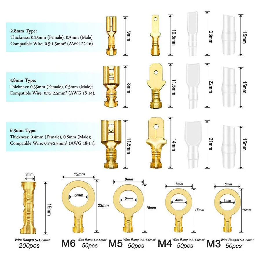 Male Female Wire Box Insulated Cable Macho Connector Electrical Crimp Terminals Termin Spade Connectors Assorted Kits
