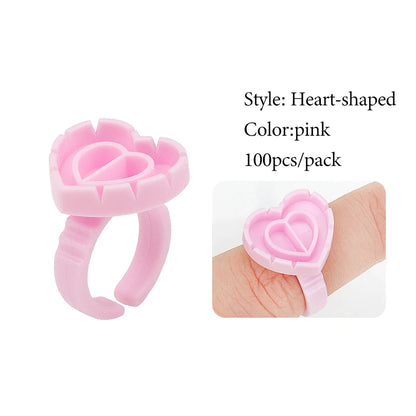 100 Pcs Disposable Eyelash Glue Ring Holder Cup Heart-shaped Plastic Tattoo Pigment Holder Pallet Eye Lash Extension Makeup Tool