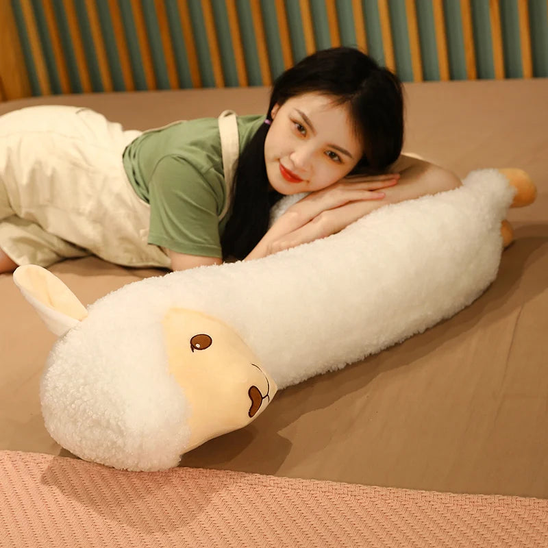Furry Plush Llama Alpaca Plush Toy Stuffed Soft Long Plush Lifelike Alpaca Sheep Hug Throw Pillow Animals Nap Sleeping Pillow