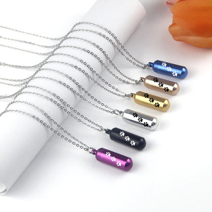 Pet Paws Ashes Jewelry Cremation Urn Memorial Pendant Necklace Aluminum Alloy Cylinder Ashes Jewelry for Ashes Women Men