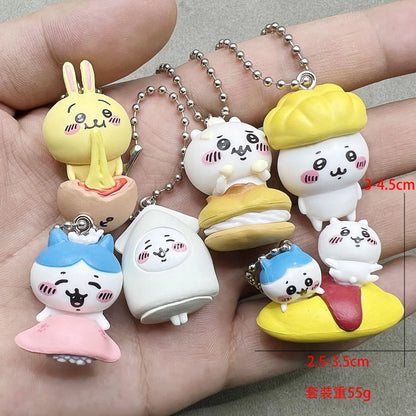 Chikawas Six Cute Pvc Dolls Keychain Bag Zipper Decorative Pendant Figure Cartoon Usagi うさぎ Hachiware ハチワレ ちいかわ Gift Collection