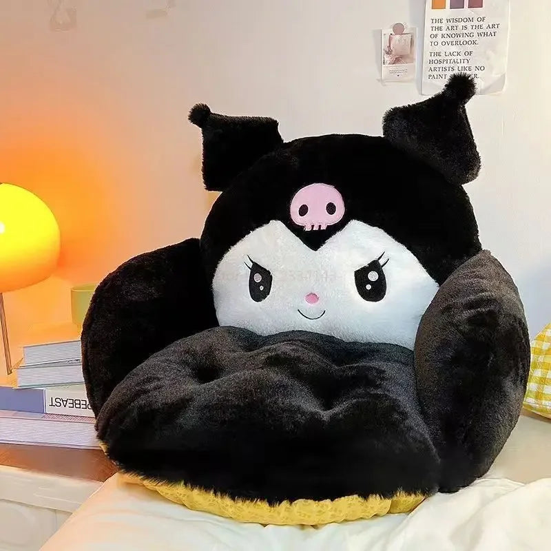Kawaii Cinnamoroll Big Size Cute Plush Half Surrounded Black Kuromi Cushion Backrest Dormitory Office Non-Slip Chair Cushion