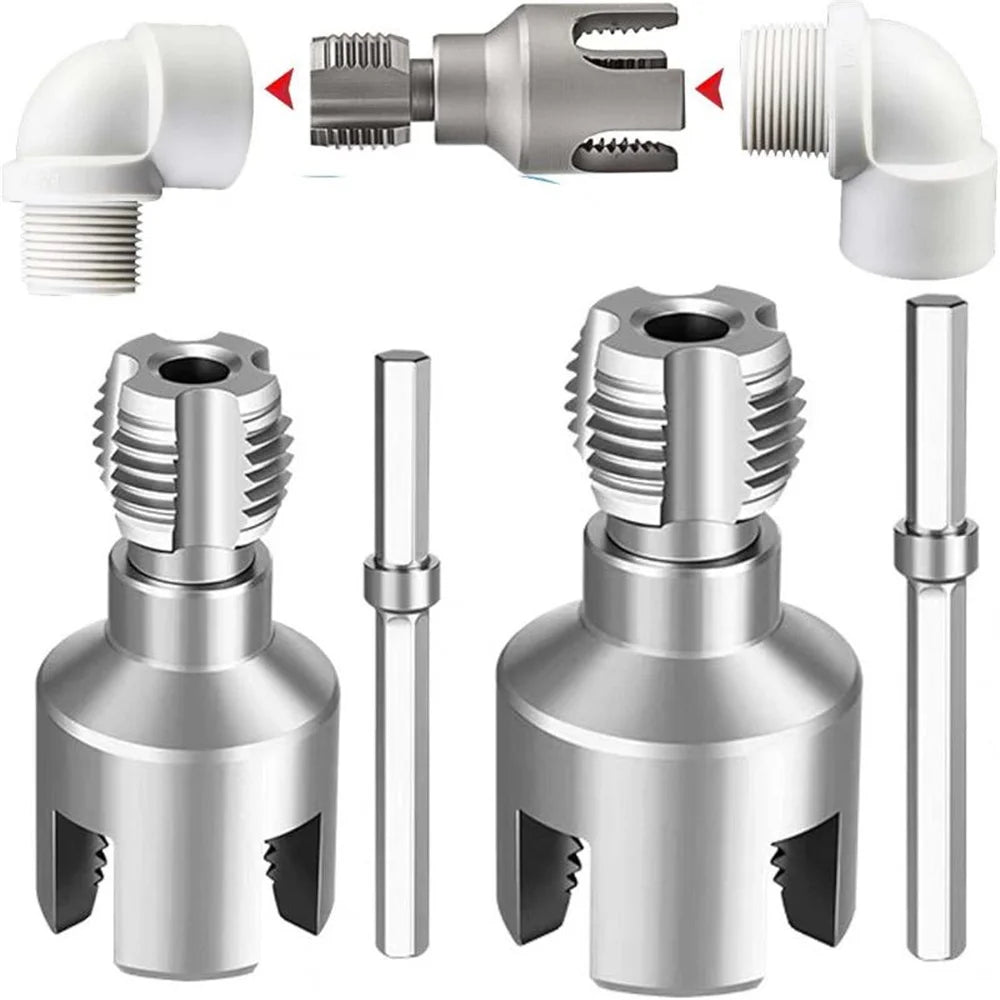 2PC Integrated Internal External Pipe Threading Tool Electric Drill Compatible PVC Pipe Threader Kit Pipe Thread Cutting Tool