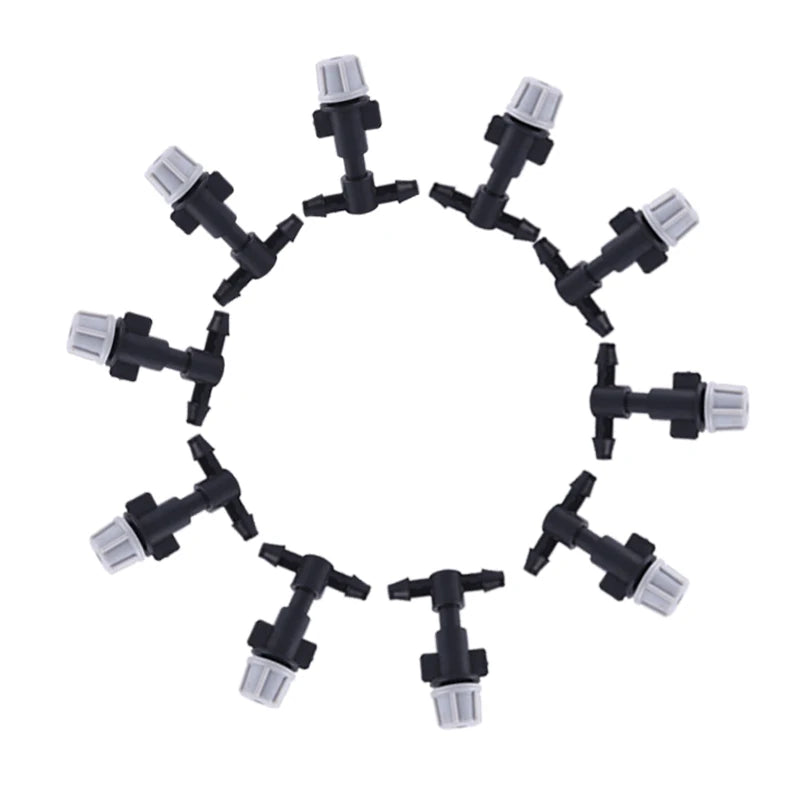 100/10PCS Plastic Watering Irrigation Garden Misting Sprinkler Heads Nozzle W/ Tee Joints for Misting Watering Irrigation System