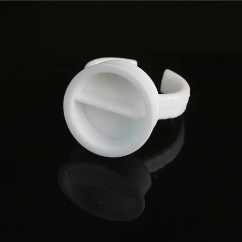 100pcs Disposable White Glue Holder Ring Adhesive Pallet For Eyebrow Tattoo Pigment Eyelash Extension Container Ring Cup