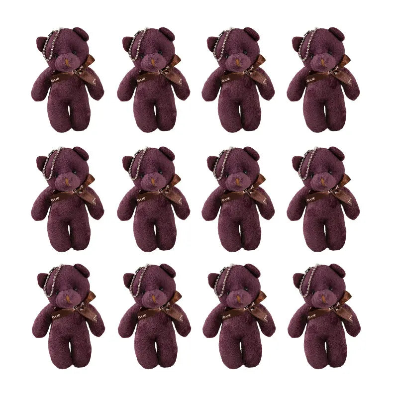 6/12pcs Mini Bear Plush Keychain Colorful Bear Stuffed Toy School Bag Pendant Teddy Doll Graduation Party Supplies Wedding Gift
