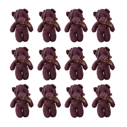 6/12pcs Mini Bear Plush Keychain Colorful Bear Stuffed Toy School Bag Pendant Teddy Doll Graduation Party Supplies Wedding Gift