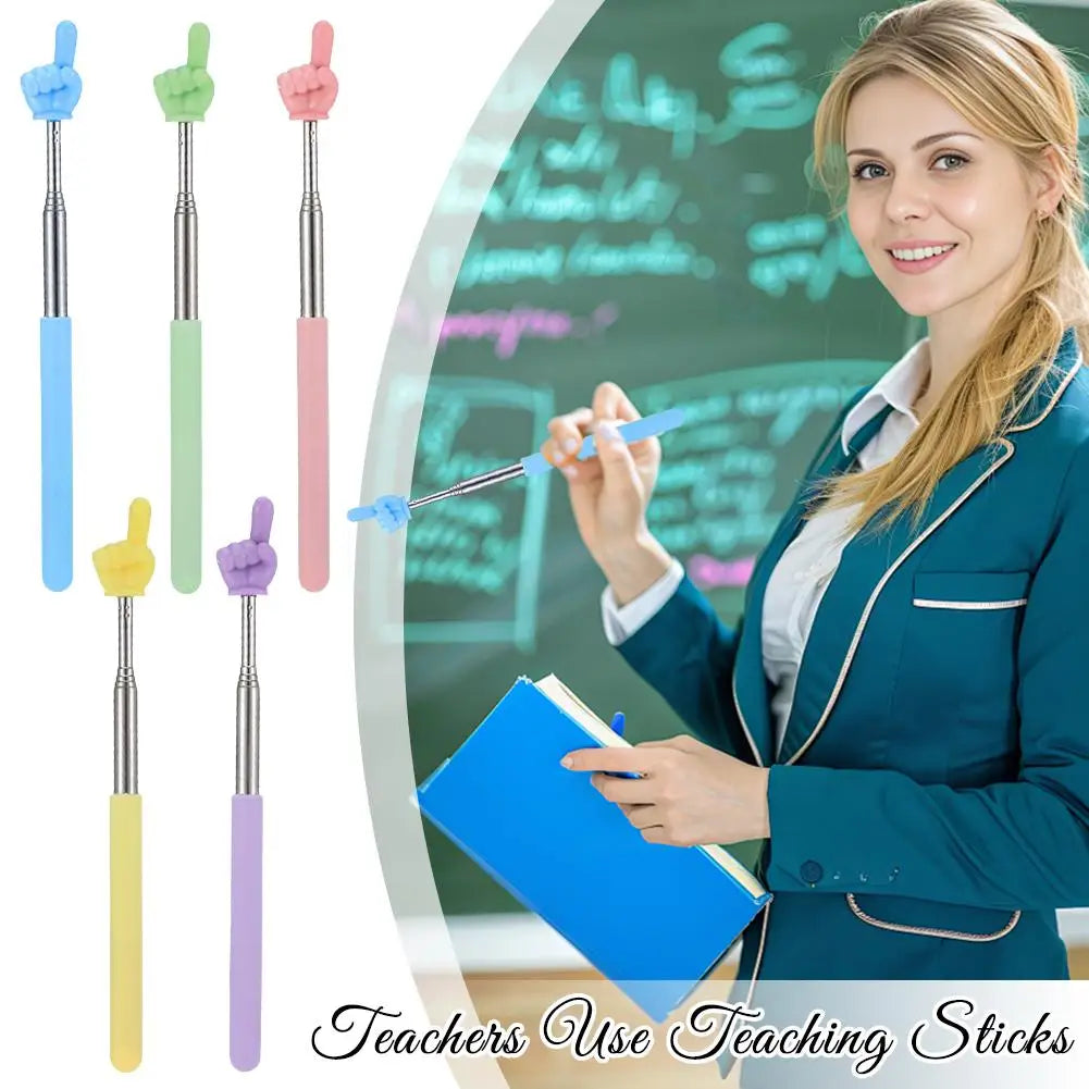 Steel Teaching Pointer Telescopic Rod Finger Design Teaching Stick Finger Reading Sticks Tools School Office Supplies
