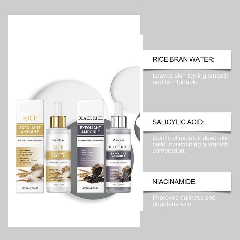 Black & White Rice Exfoliant Ampoule, White & Black Rice Exfoliating Essence Serum with Hyaluronic Acid, Deep Hydration Skincare