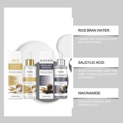 Black & White Rice Exfoliant Ampoule, White & Black Rice Exfoliating Essence Serum with Hyaluronic Acid, Deep Hydration Skincare