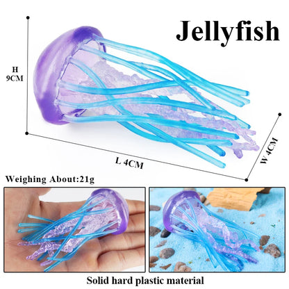 Oenux Ocean Animals Model Jellyfish Starfish Sea Anemone Coral Action Figures Aquarium PVC Miniature Educational Kids Toy Gift
