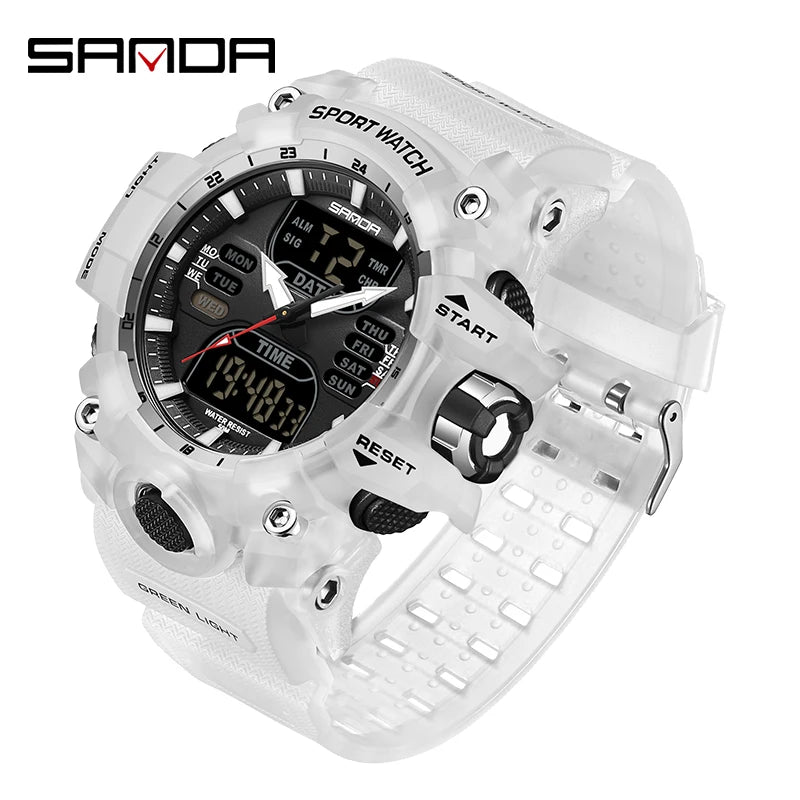 SANDA Outdoor Sports Military Mens Watch LED Digital Electron Quartz Male Wristwatch Dual Display Clock Men Relogio Masculino