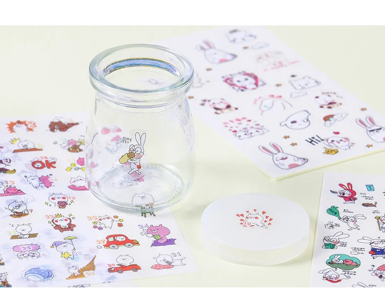 6Pcs/Lot Waterproof Cartoon Transparent Pvc Stickers DIY Hand Account Diary Decorative Stickers Kawaii Phone Cup Stickers