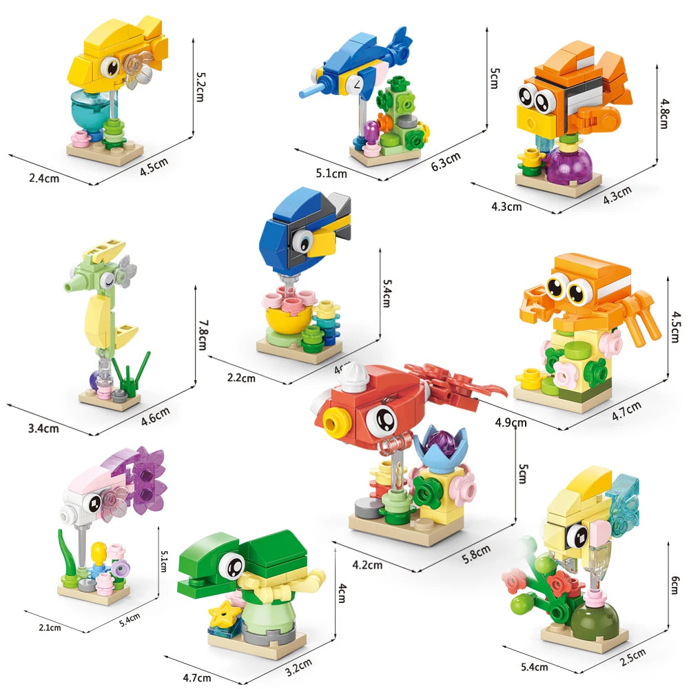 Animals World Insect Fish Bird Dog Elephant Panda Giraffe Honeybee 10 In 1 Building Blocks Kit Bricks Model Kids Toy Children