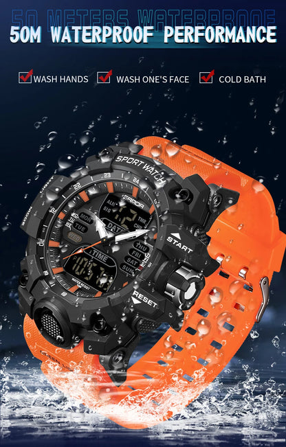 SANDA Outdoor Sports Military Mens Watch LED Digital Electron Quartz Male Wristwatch Dual Display Clock Men Relogio Masculino