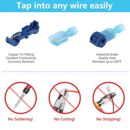 T Tap Wire Connectors, 60/50/40pcs Self-Stripping with Nylon Fully Insulated Male Quick Disconnect splice T Type Electrical Wire