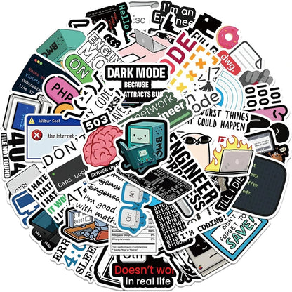 50PCS Cool Engineer Programming Network Coding Hacker Meme Stickers Vinyl DIY Computer Laptop Motorcycle Helmet Car Sticker