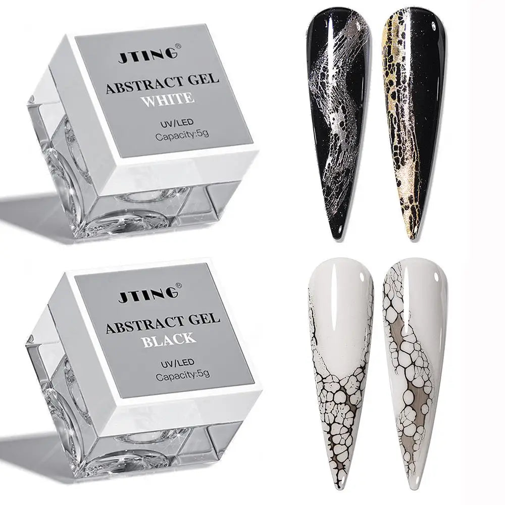 5g White Black Lace Gel Nail Polish Hole Bubble Wave Texture Abstract Nail Gel UV/LED Semi-Permanent Nail Art Painting Varnish 2