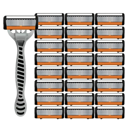 Men's Manual Razor Safety Razor 6-Layer Stainless Steel Hair Removal Knife, Replaceable Razor Head, Razor Tools.