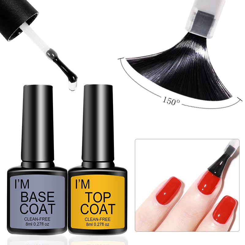 4 Pcs/Set Top Coat And Base Coat Clear Gel Nail Polish Kit Semi Permanent Nail Art Manicure Soak Off LED UV Gel Varnishes Set