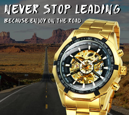 WINNER Classic Skeleton Watch for Men Luminous Hands Mechanical Watches Stainless Steel Strap Luxury Brand Forsining Wristwatch