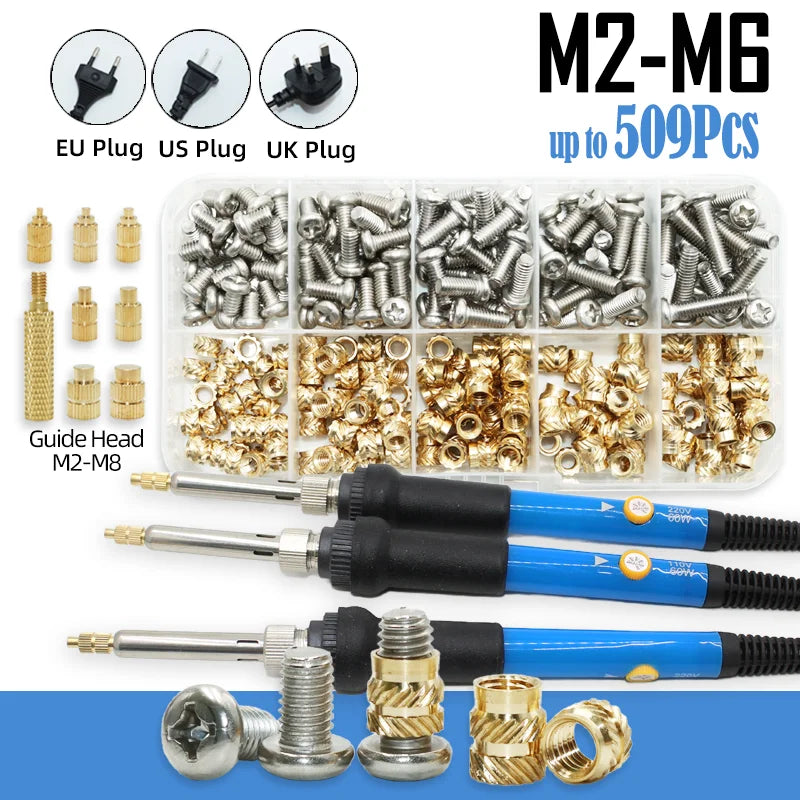 Heat Set Thread Brass Insert Nut and Bolt M2 M3 M4 Soldering Iron Tip Copper Insertion Nut Machine Screw Kit Inserts 3d Printer