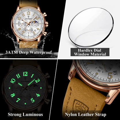 POEDAGAR Luxury Sports Men Watch Waterproof Luminous Leather Quartz Man Wristwatch Chronograph Date Military Men's Watches Reloj