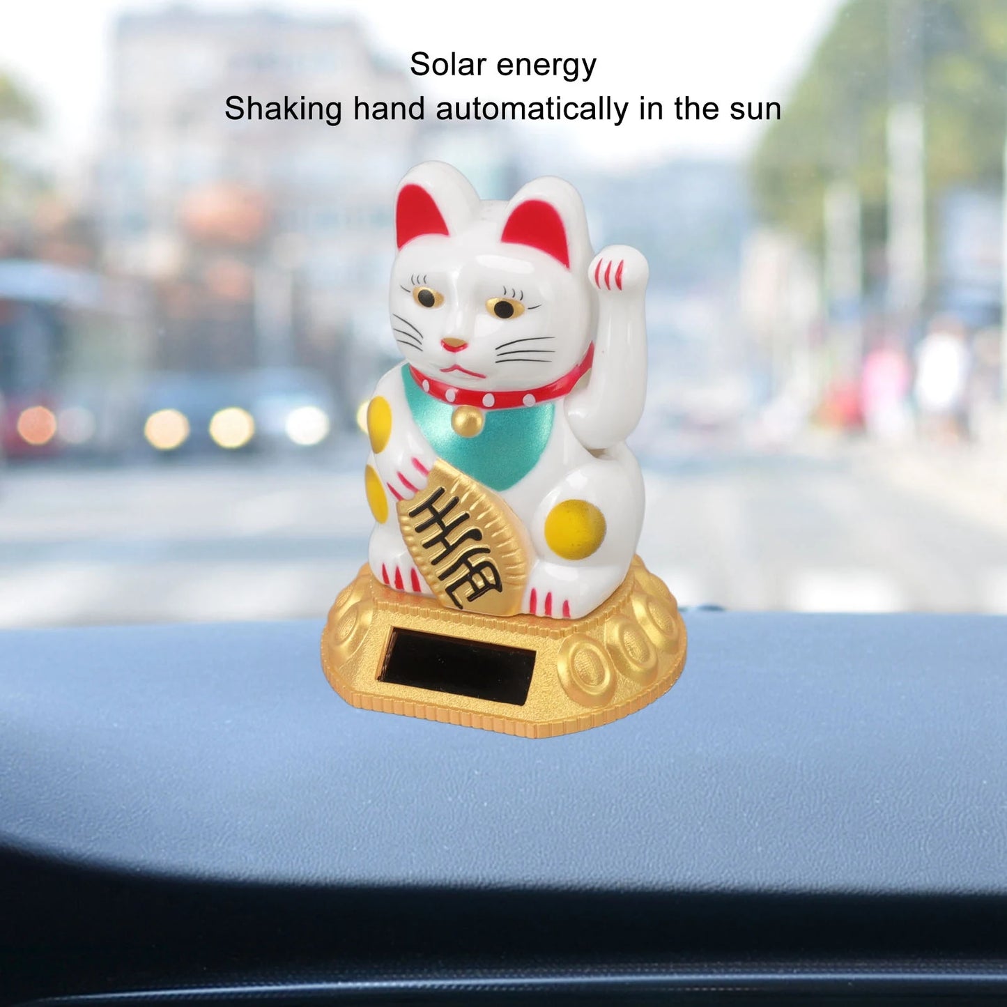 Chinese Lucky Cat Decoration Waving Arm Solar Light Induction Statue Figurine For Home Car Ornaments Golden Cat Decoration Cat