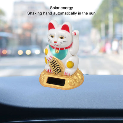 Chinese Lucky Cat Decoration Waving Arm Solar Light Induction Statue Figurine For Home Car Ornaments Golden Cat Decoration Cat