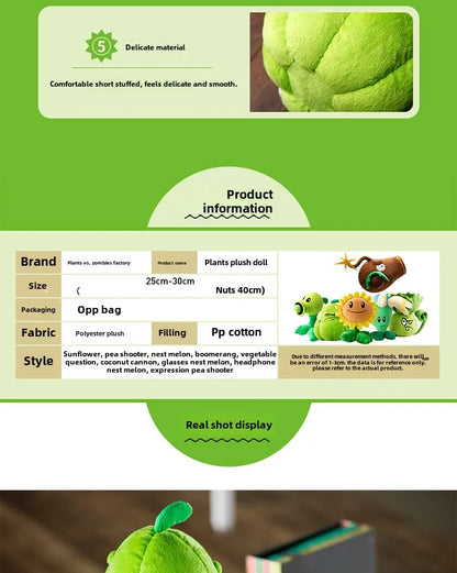 Plants vs Zombies 2 Sunflower Peashooter Coconut Plush Doll Toy Pillow Toy Figures  Soft Large Zombie Pillow Teens Holiday Gifts