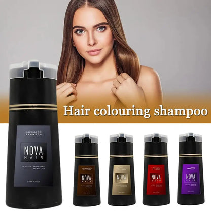 Nova Hair Dye Shampoo, Nova Hair Instant Dye Shampoo,Hair Dye Coloring  Shampoo For Gray Hair Long Lasting Nourish For Men Women